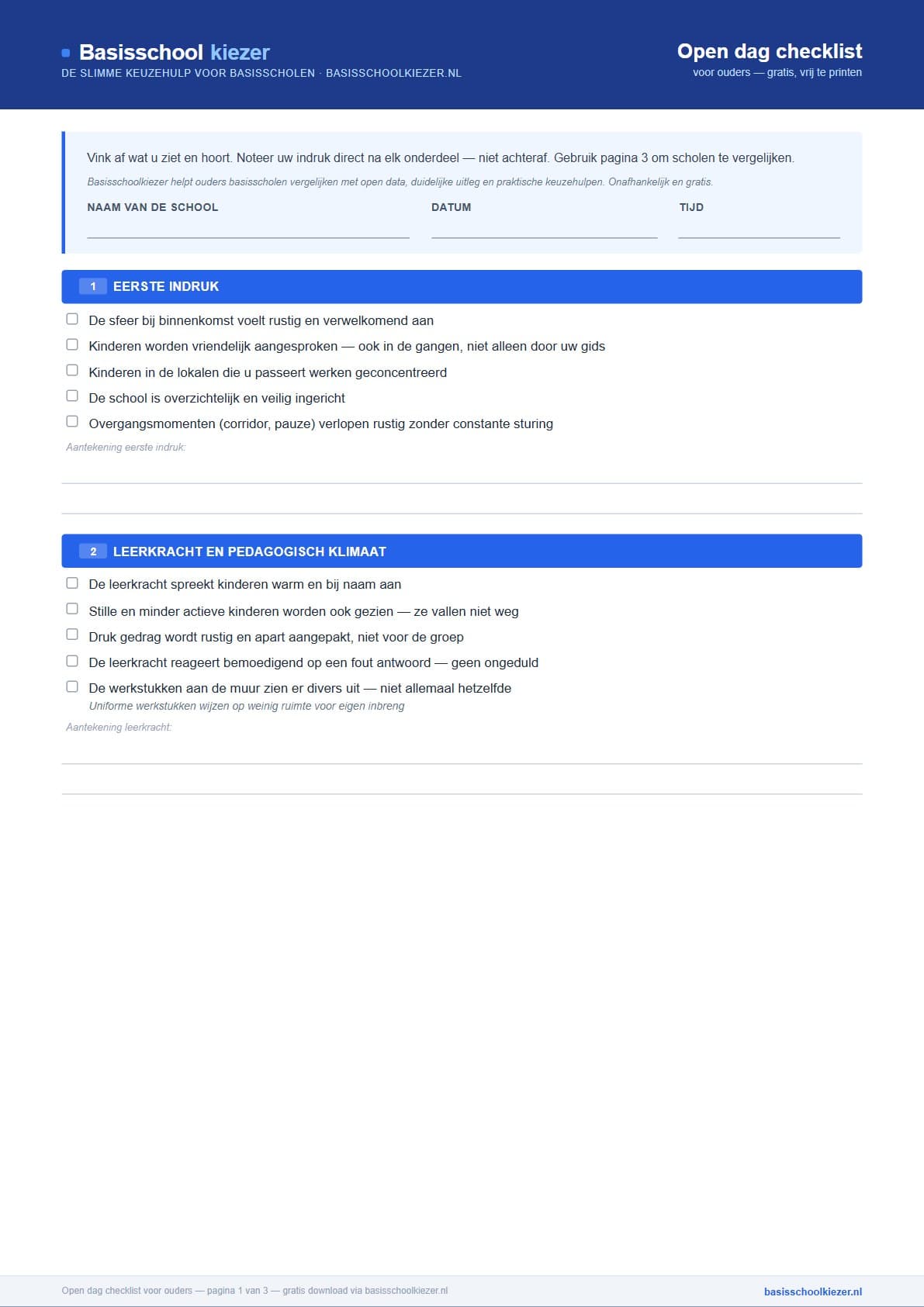 Pagina 1 — Eerste indruk & leerkracht